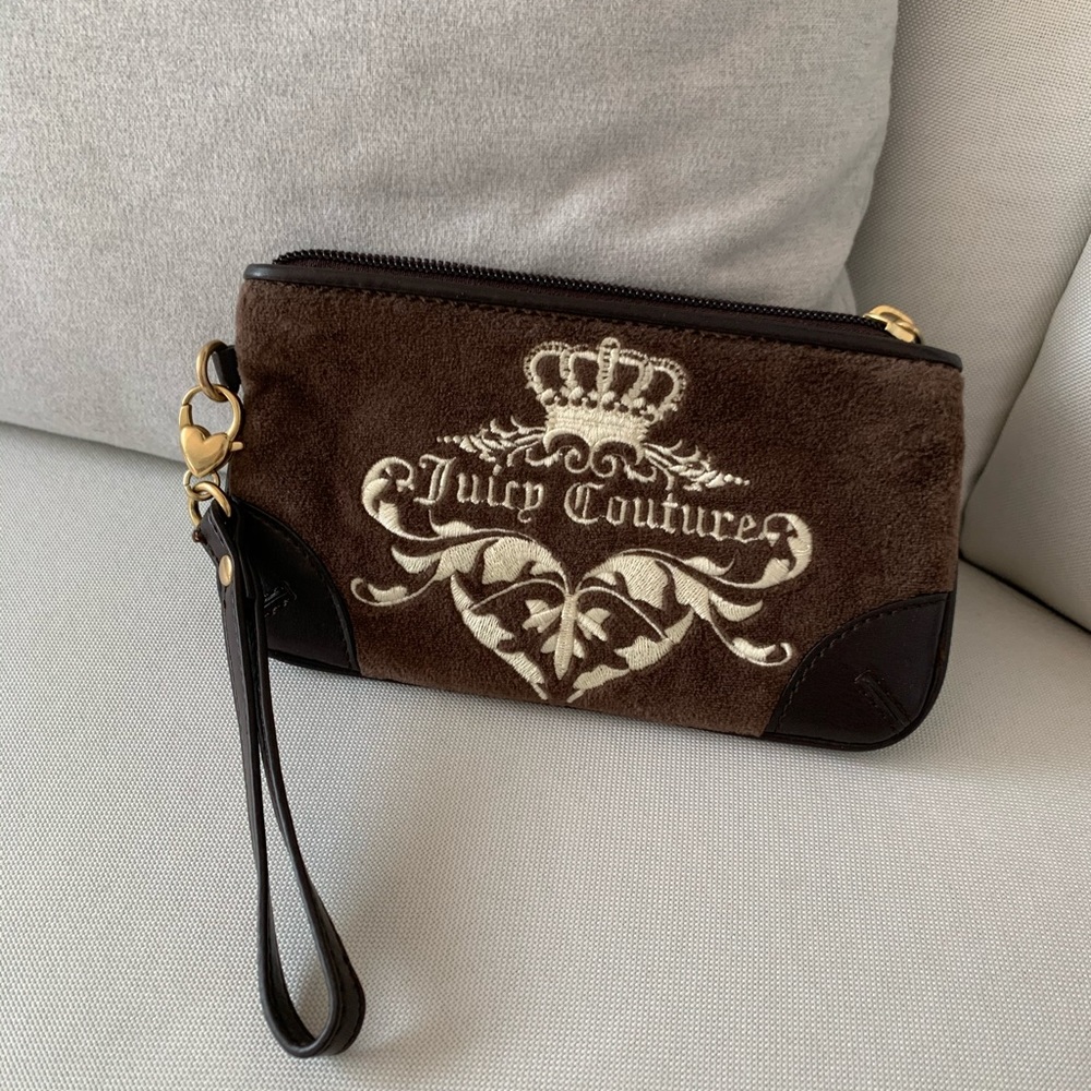 Brown velvety Juicy Couture wristlet